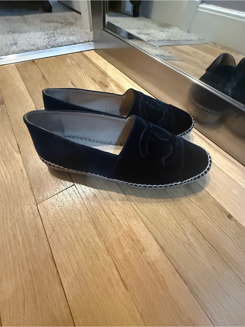 CHANEL Black and Blue Espadrille Flats